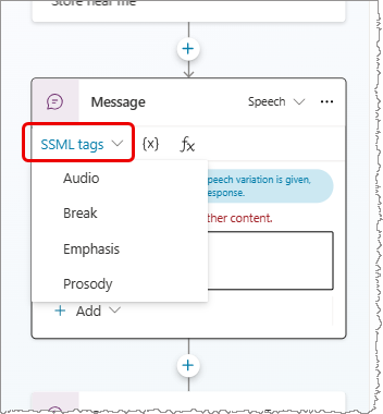 Capture d’écran des balises SSML dans un message vocal.