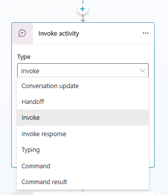 Capture d’écran montrant le nœud d’activité Invoquer avec la liste déroulante Type.