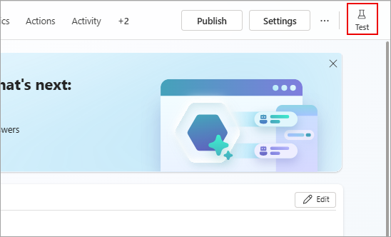 Capture d’écran de l’agent non publié, montrant le volet Tester et la page Vue d’ensemble.