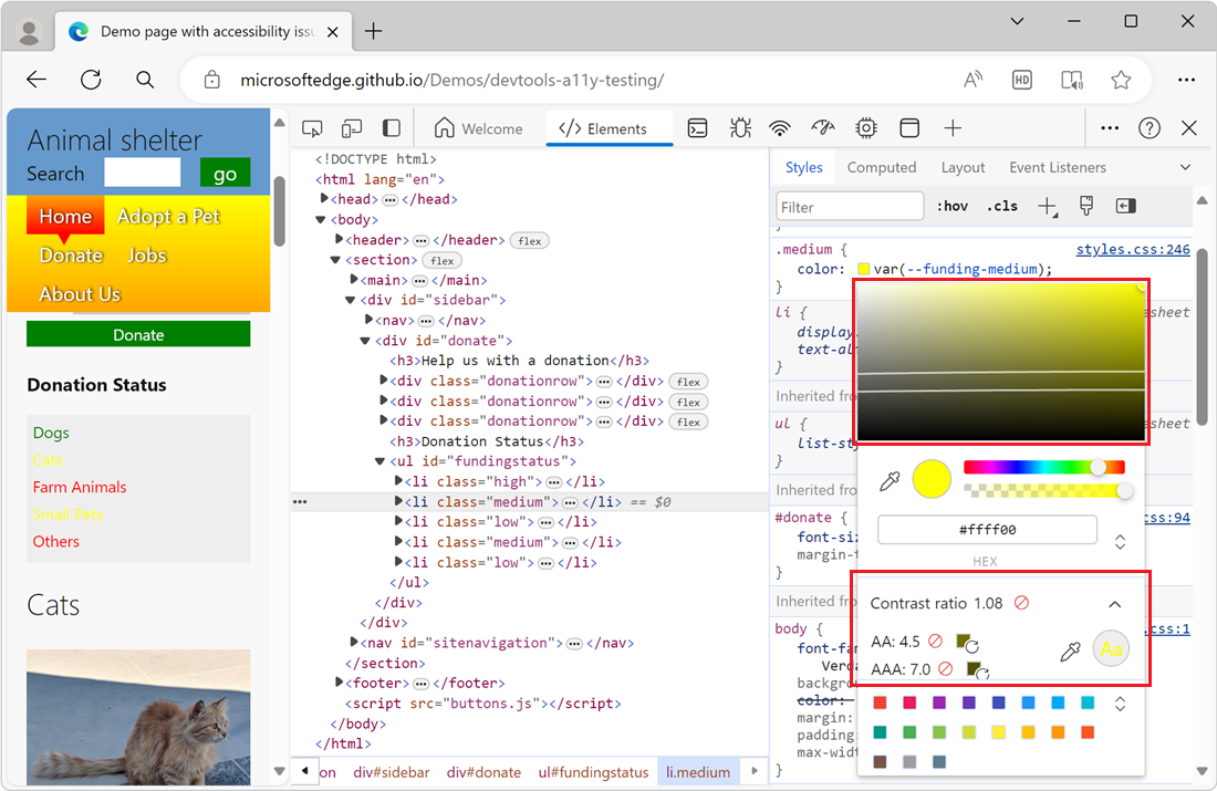 Ligne « Rapport de contraste » dans le sélecteur de visuels