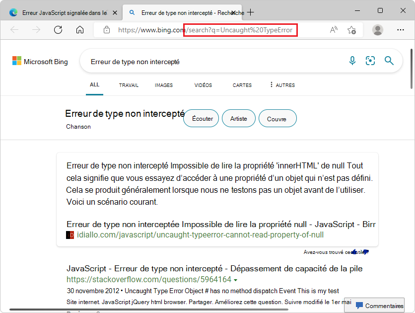 Page des résultats de la recherche dans un nouvel onglet