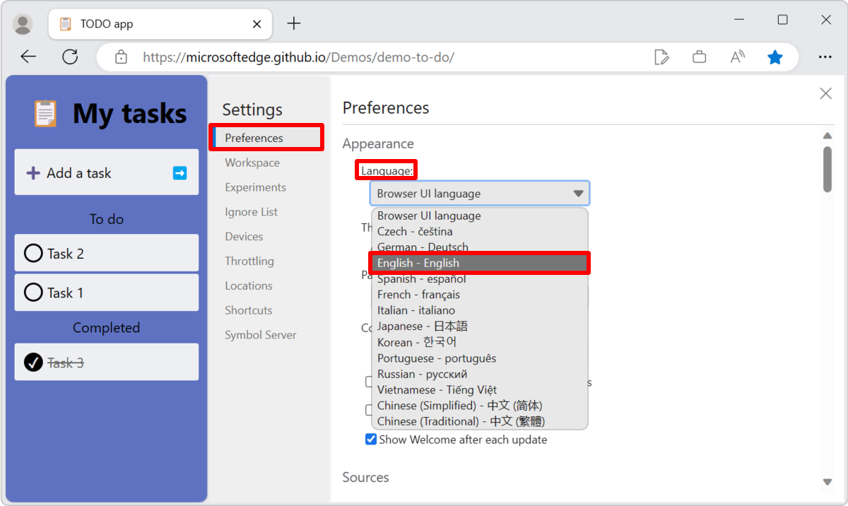 Utiliser le paramètre « Langue de l’interface utilisateur du navigateur » dans la page Préférences de Paramètres