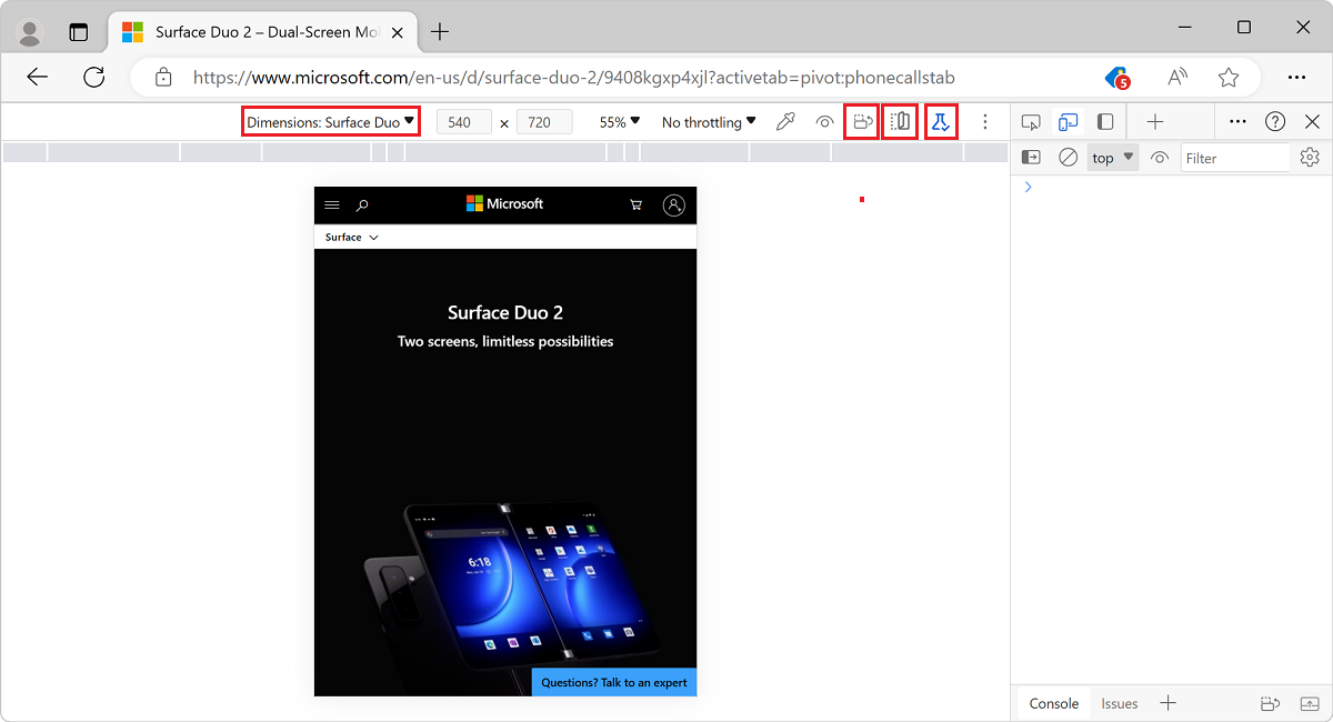 Émulation de Surface Duo dans Microsoft Edge