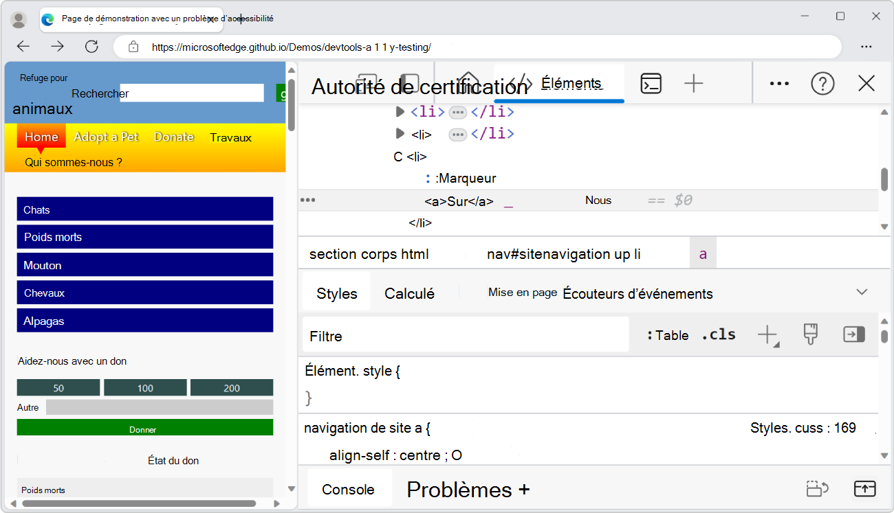 DevTools zoomé vers l’arrière