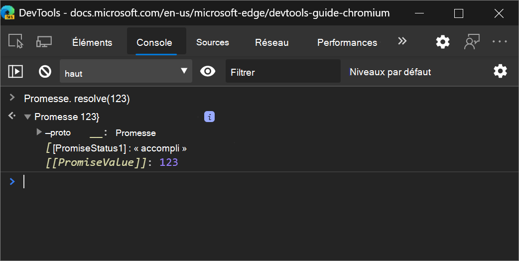 Exemple de console utilisant la nouvelle terminologie remplie