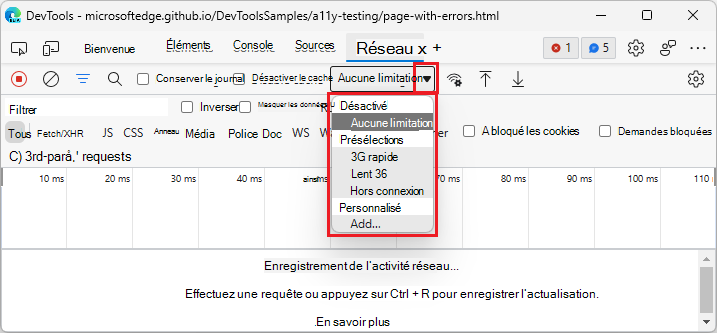 Cliquez sur l’icône de triangle pour ouvrir le menu déroulant