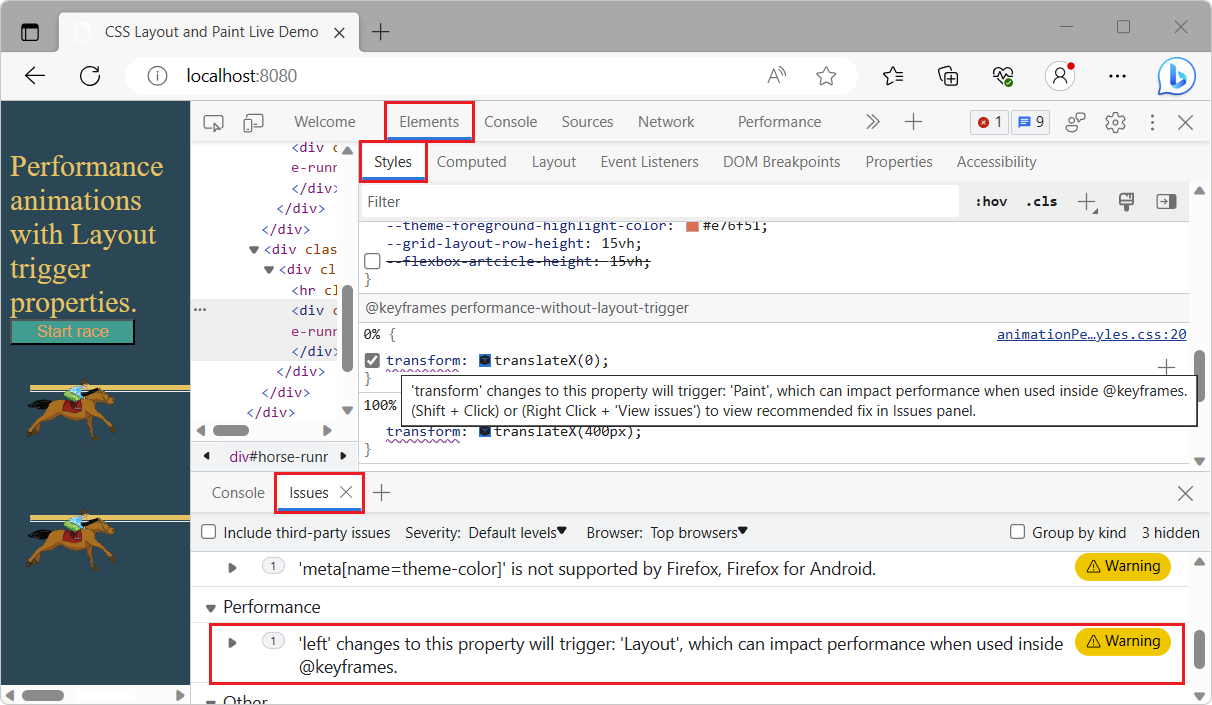 Problème de disposition CSS dans l’outil Problèmes