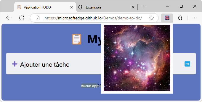 Extension « Page web contextuelle de la visionneuse d’images » en cours d’exécution