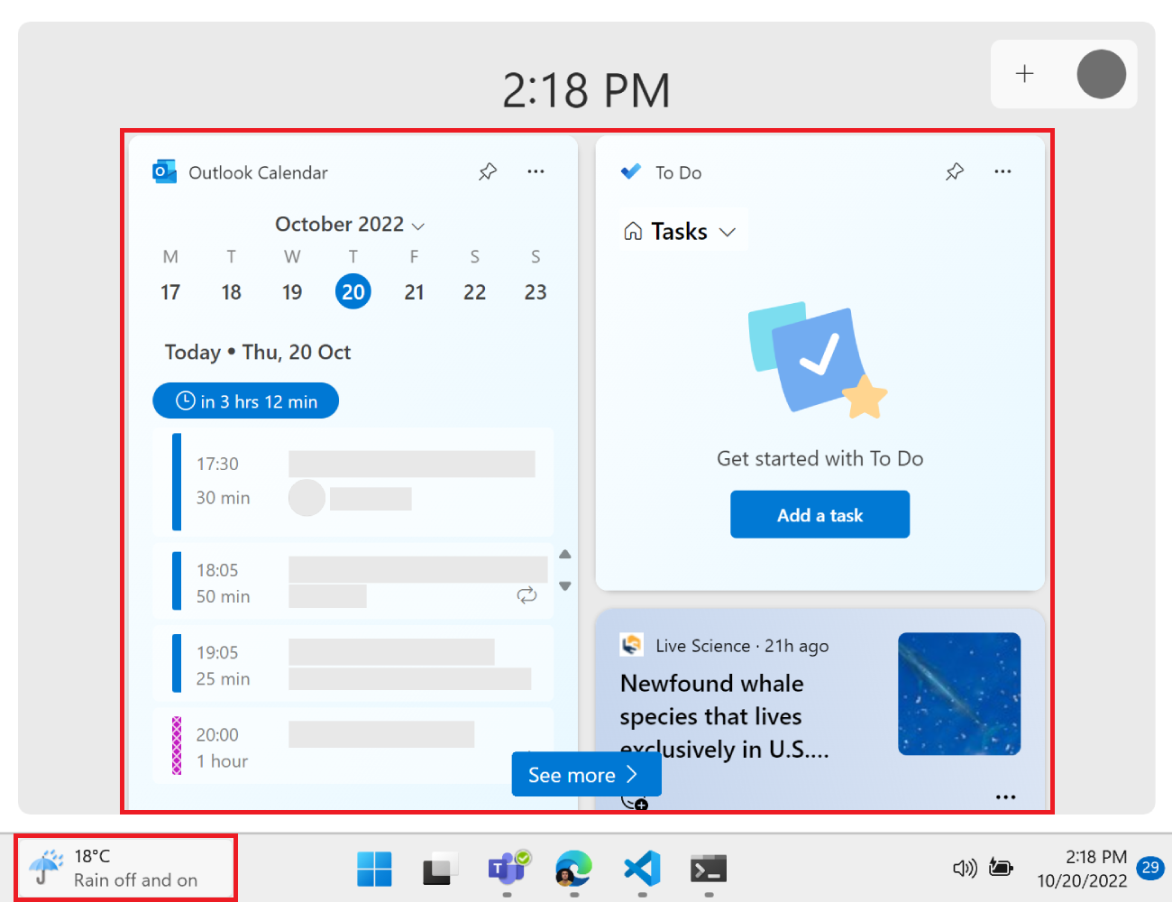 Carte des widgets dans Windows 11