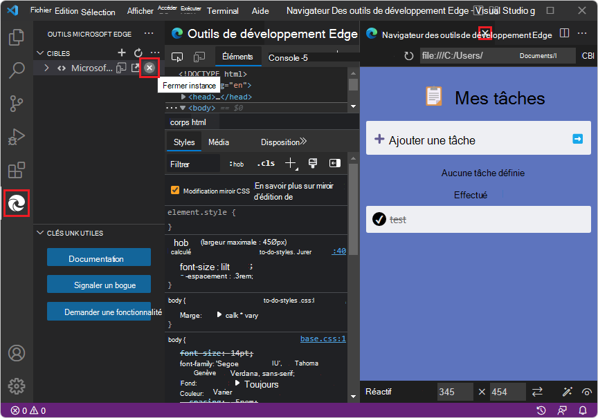 Fermeture de DevTools ouvert via Launch Instance