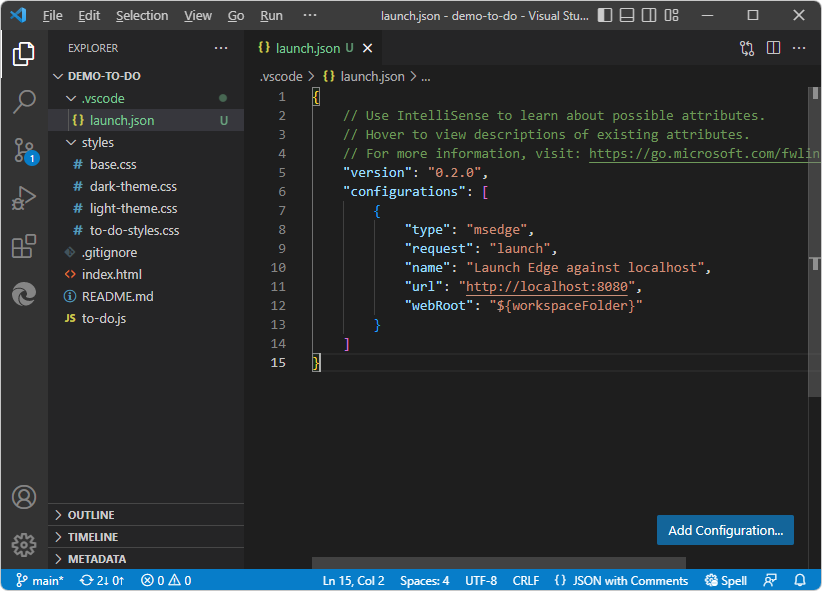 Suppression d’un fichier launch.json incorrect