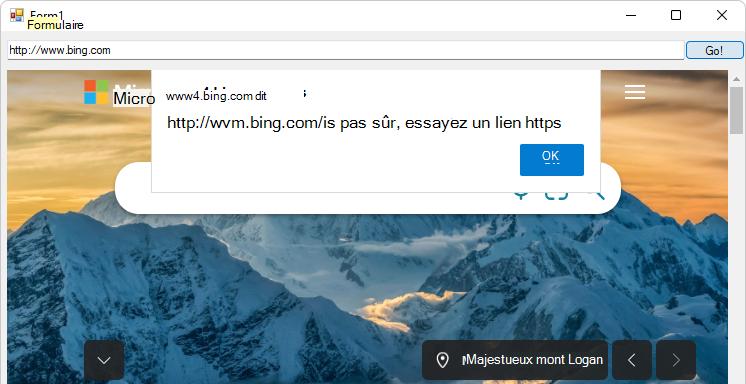 Une alerte HTTP, qui indique essayez https à la place