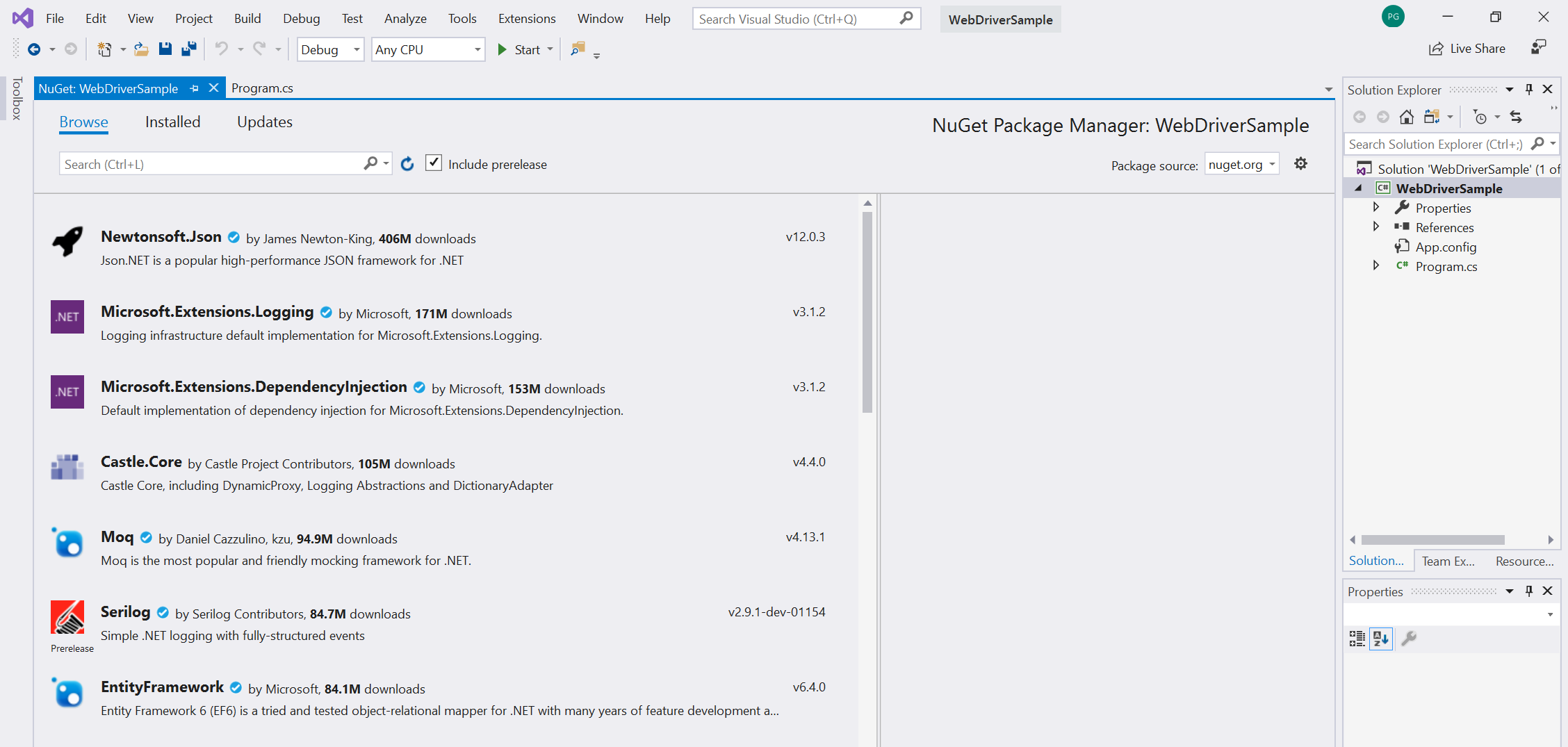 Télécharger le package NuGet