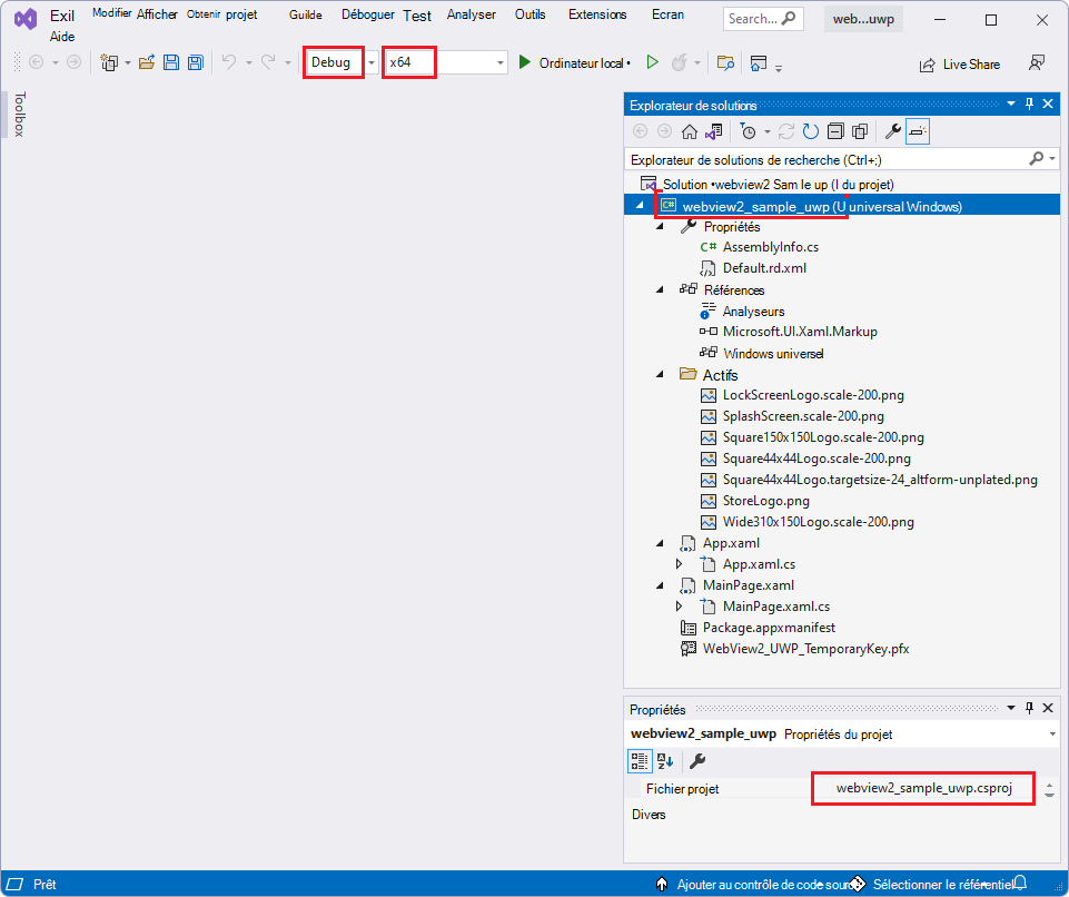 Définition de la cible de build en haut de Visual Studio