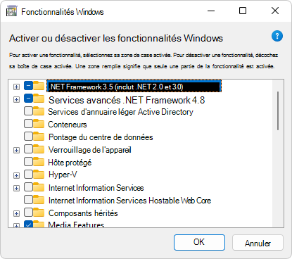 Activer ou désactiver > les fonctionnalités Windows .NET Framework 3.5