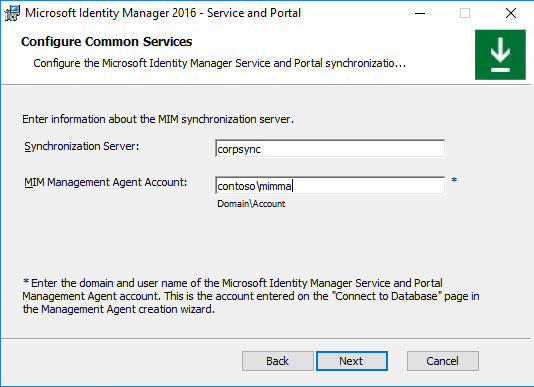 Image de la configuration du service et du portail MIM