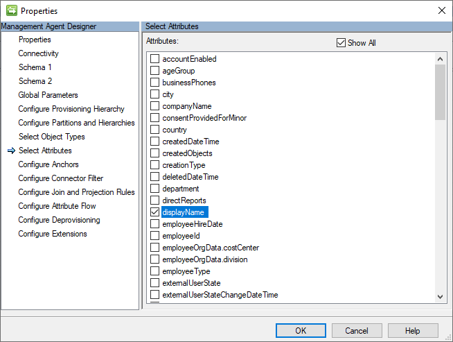 Image de page paramètres du connecteur avec un attribut displayName sélectionné