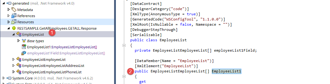 Code de liste des employés