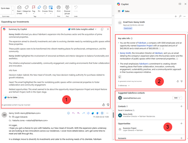 Capture d’écran montrant l’interface utilisateur de la licence Copilot pour les ventes.