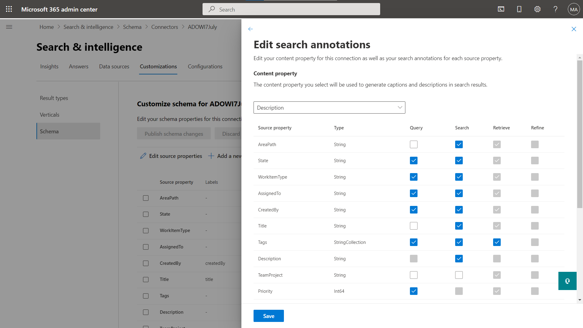 Capture d’écran de l’option de mise à jour des annotations de recherche