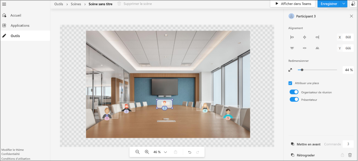 Capture d’écran montrant la case à cocher Attribuer un emplacement pour le participant 3 dans Scene Studio.