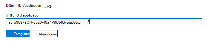 Capture d’écran montrant l’URI d’ID d’application ajouté.