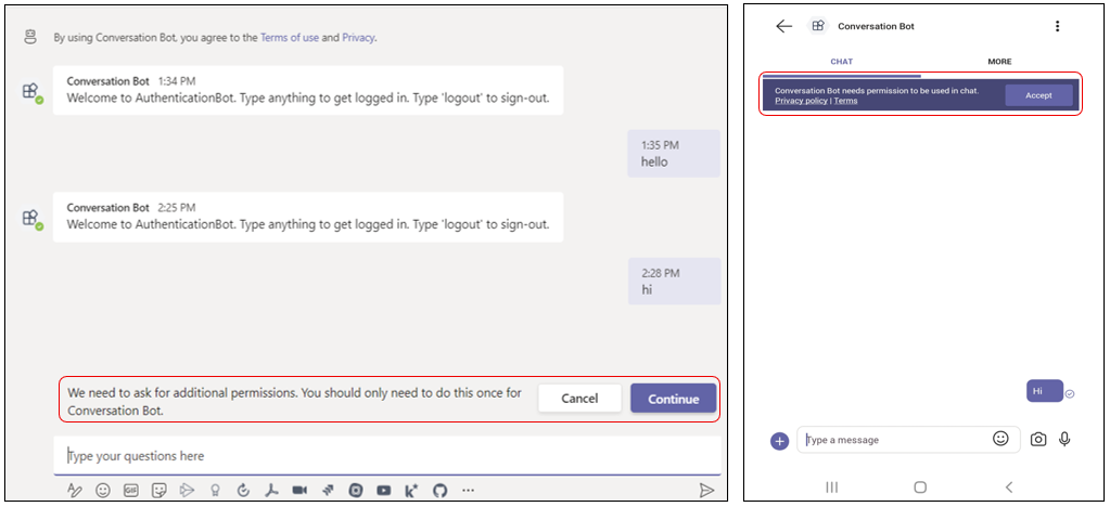 Capture d’écran de la sortie de l’authentification unique du bot une fois que vous avez correctement effectué le guide pas à pas.