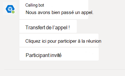 Capture d’écran du bot d’appel affichant les détails de l’appel placé avec succès.