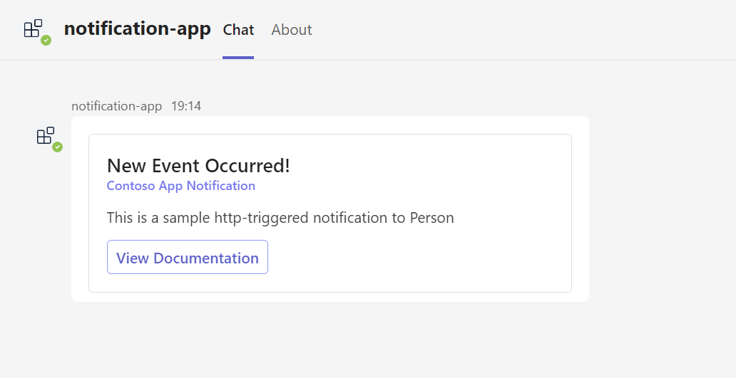 Capture d’écran montrant votre bot de notification chargé dans le client Teams.