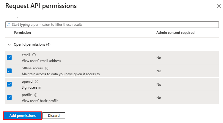 Capture d’écran montrant l’option permettant de sélectionner des autorisations.