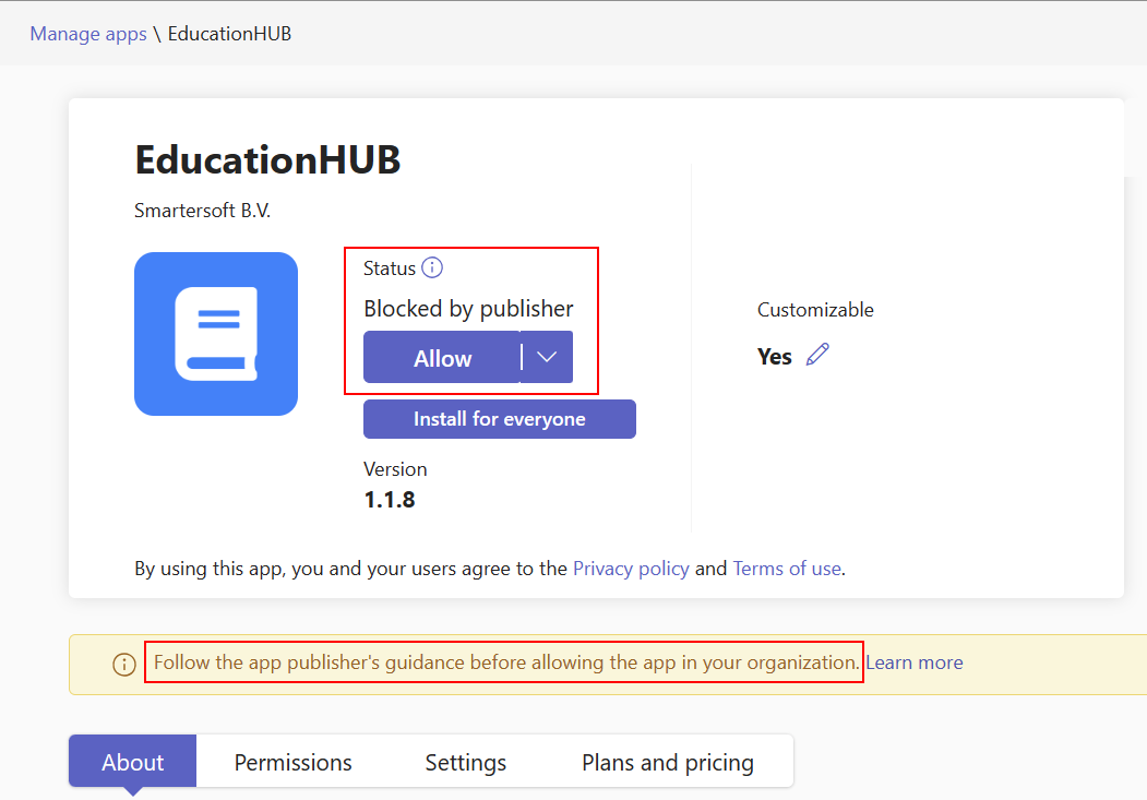 Capture d’écran montrant l’option Autoriser pour l’application bloquée par l’éditeur.