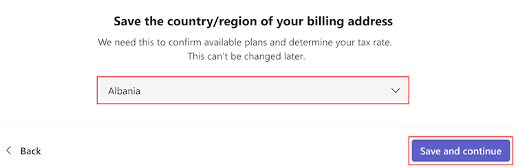 Capture d’écran montrant l’option permettant de sélectionner le pays ou la région.