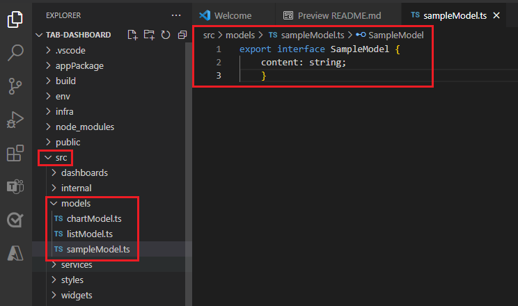 Capture d’écran montrant la création d’un fichier sampleModel sous le dossier models dans Visual Studio Code.