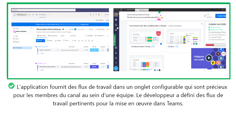 Le graphique montre un exemple d’application avec un workflow précieux pour canaliser les membres au sein d’une équipe.