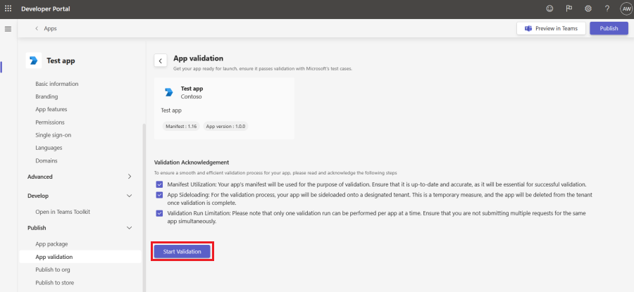 Capture d’écran montrant l’accusé de réception de validation d’application de votre package d’application.