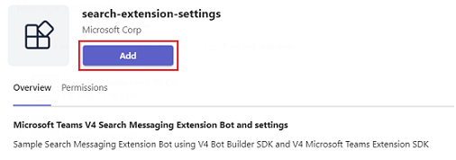 Capture d’écran de la boîte de dialogue détails de l’application d’extension de message avec l’option Ajouter mise en évidence.