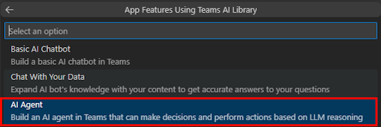 Capture d’écran montrant l’option permettant de sélectionner des fonctionnalités d’application à l’aide de la liste des bibliothèques IA.