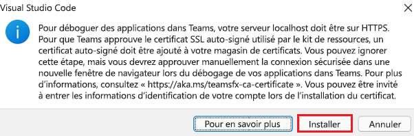 Capture d’écran montrant le certificat à installer.