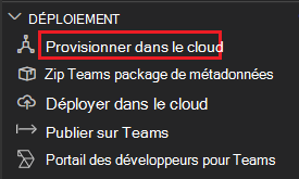 Capture d’écran montrant la sélection de l’approvisionnement dans le cloud sous le kit de ressources Teams.