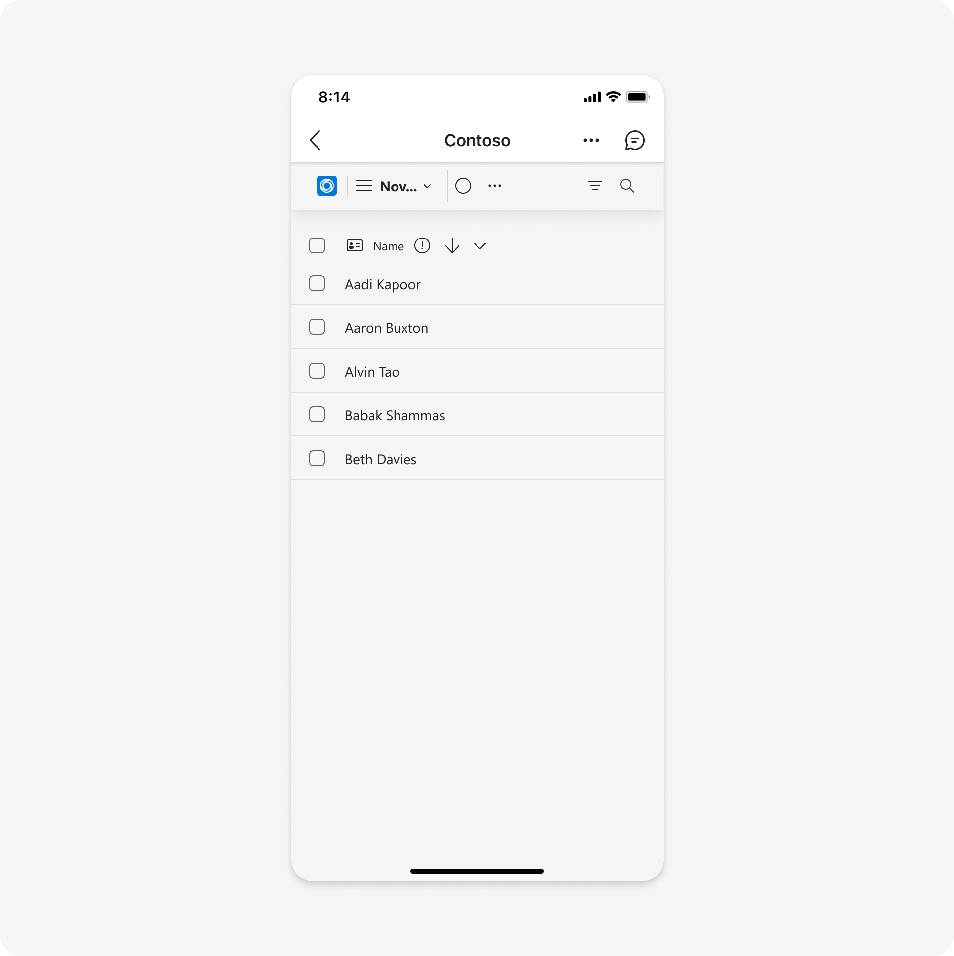 Exemple montrant un modèle d’interface utilisateur de liste sur mobile.