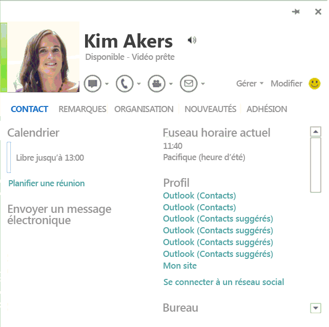 La carte contacts dans Office 2013