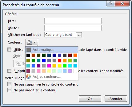 Boîte de dialogue Propriétés du contrôle de