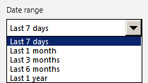 Capture d’écran du menu déroulant montrant les options de sélection d’une plage de dates.