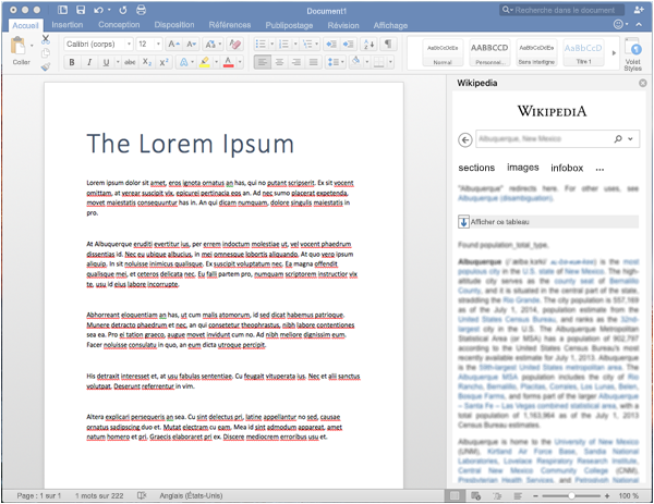 Complément Office affiché dans Office sur Mac.