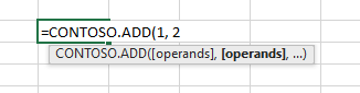 La fonction personnalisée ADD entrée dans la cellule d’une feuille de calcul Excel