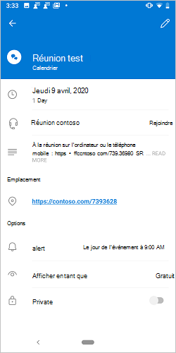 Écran de participation à la réunion sur Android.