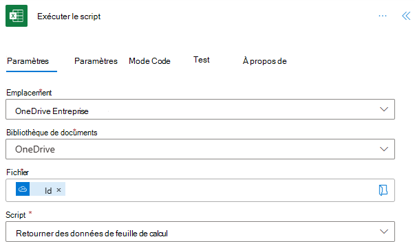 Action Exécuter le script terminée dans le volet Office action.