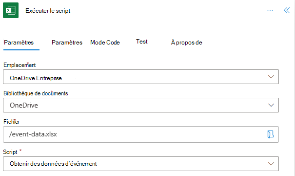 Connecteur Excel Online (Business) terminé pour le premier script dans Power Automate.