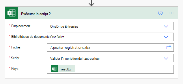 Connecteur Excel Online (Business) terminé pour le deuxième script dans Power Automate.