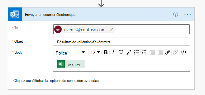 Connecteur Office 365 Outlook terminé dans Power Automate.